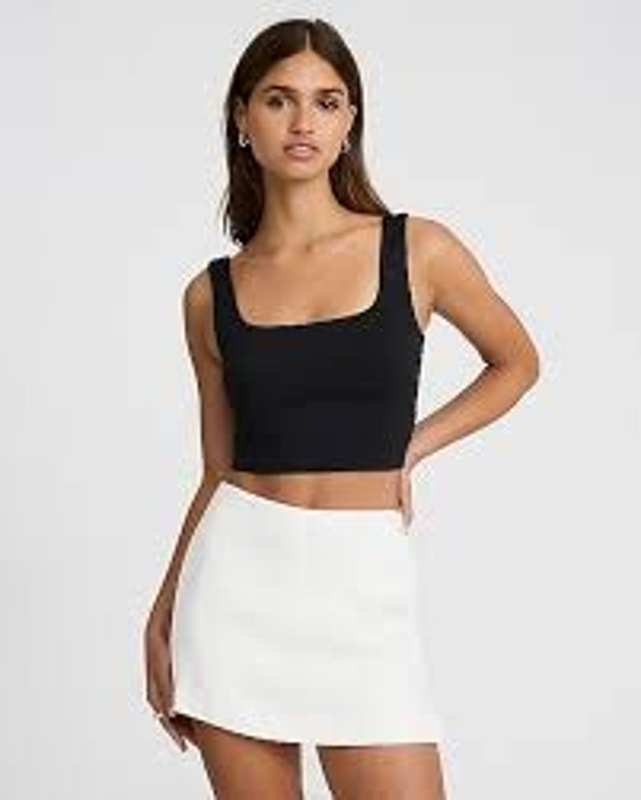 Aritzia Babaton S Sculpt Knit Square Neck Tank Top Bodycon Cropped Black Luxury